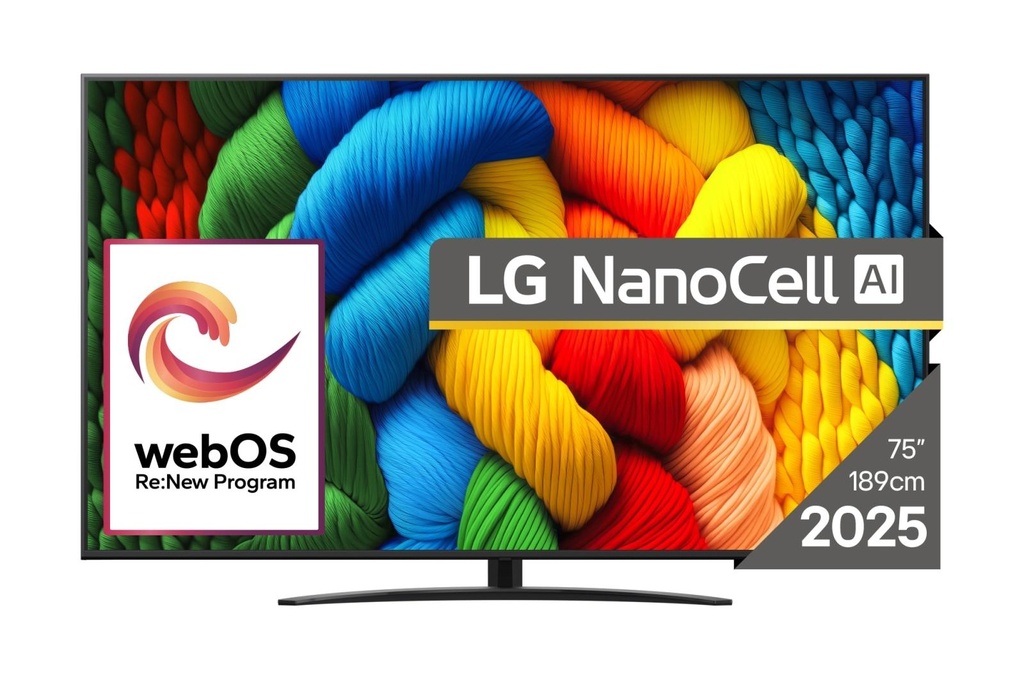 LG 75" 4K/Smart 3840x2160 Wireless LAN Bluetooth webOS Black 75NANO81A3A