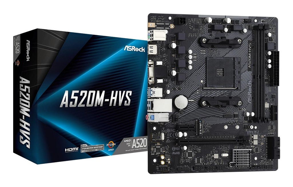 ASROCK AMD A520 SAM4 Micro-ATX Memory DDR4 Memory slots 2 1xPCI-Express 3.0 1x 1xPCI-Express 3.0 16x 1xM.2 1x15pin D-sub