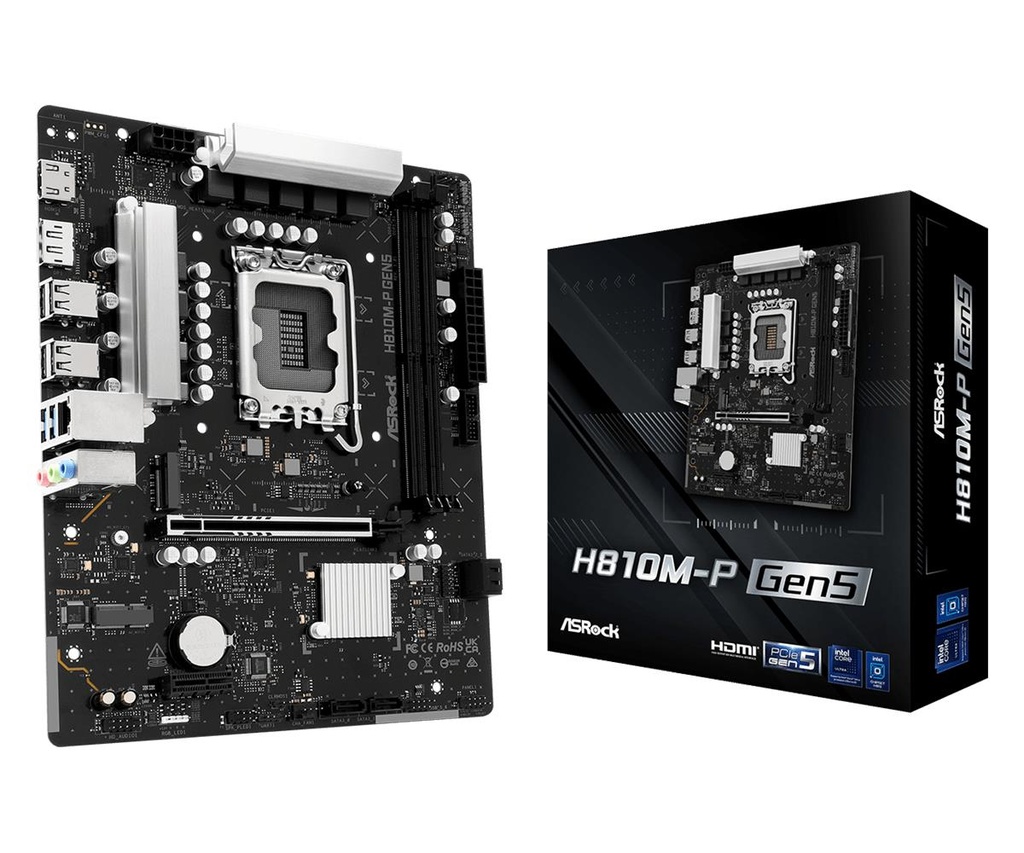 ASROCK Intel H810 LGA 1851 (Socket V1) micro ATX RAM DDR5-SDRAM 2xSlots 1xNumber of M.2 (M) slots H810M-PGEN5