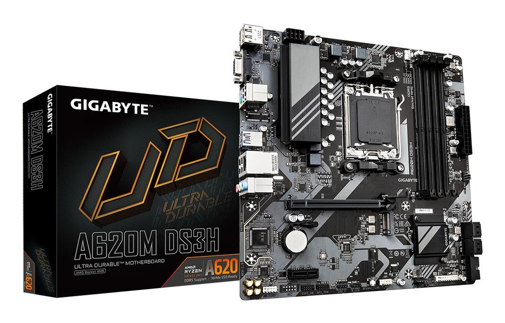 GIGABYTE AMD A620 Socket AM5 micro ATX RAM DDR5-SDRAM 4xSlots 1xPCI Express x1 slots 1xPCI Express x16 slots 1xNumber of