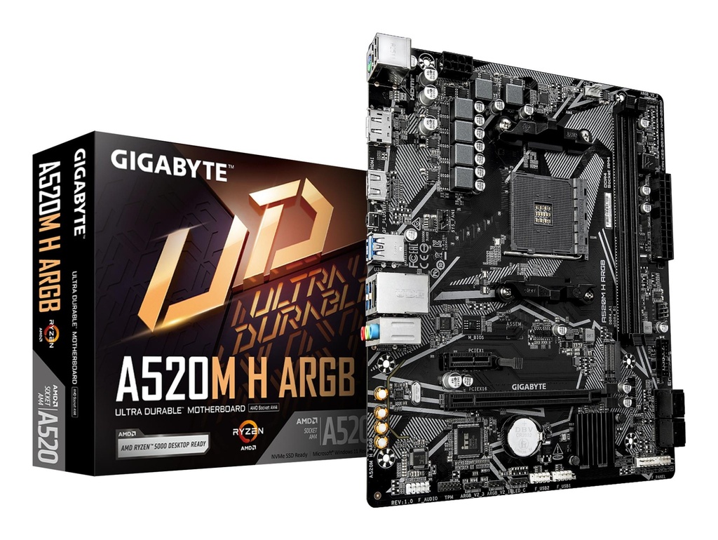 GIGABYTE AMD A520 Socket AM4 micro ATX RAM DDR4-SDRAM 2xSlots 1xNumber of M.2 (M) slots A520MHARGB