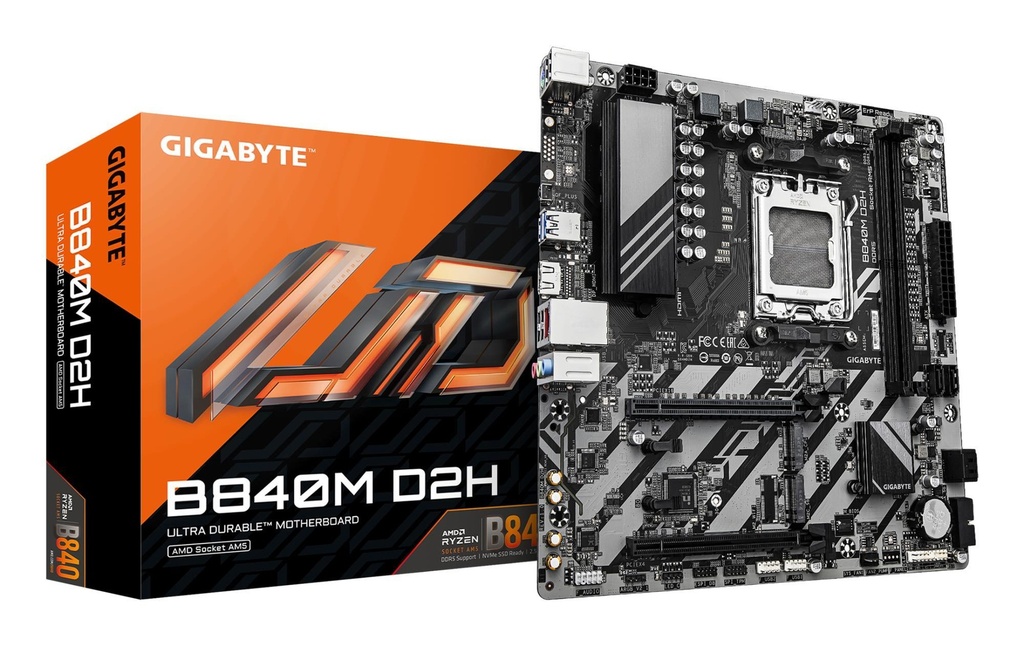 GIGABYTE AMD B840 Socket AM5 micro ATX RAM DDR5-SDRAM 2xSlots 2xNumber of M.2 (M) slots B840M D2H (Rev. 1.1) B840MD2H1.1