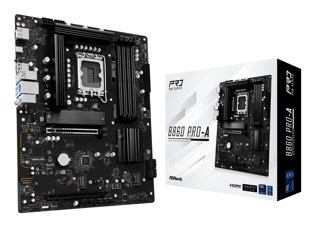 ASROCK Intel B860 Express LGA1851 ATX Memory DDR5 Memory slots 4 1xHDMI 1xDisplayPort 1xAudio-In 1xAudio-Out 1xMicrophon