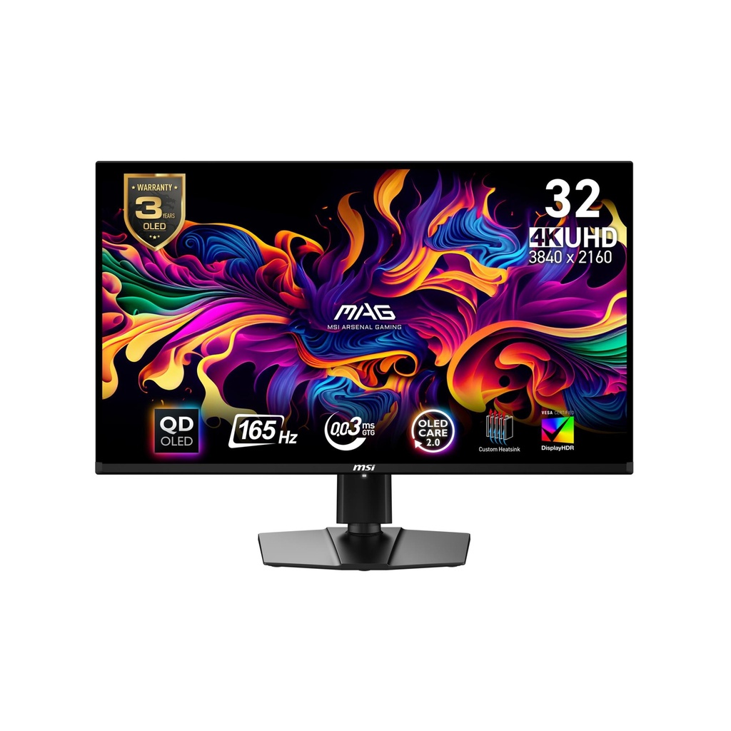 MSI 31.5" Gaming Panel QD-OLED 3840x2160 16:9 165Hz 0.03 ms Swivel Pivot Height adjustable Tilt Colour Black MAG321UPQD-