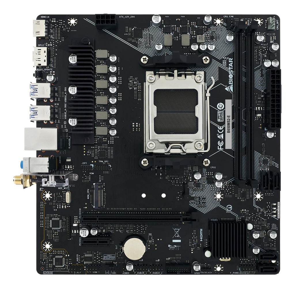 BIOSTAR AMD B650 Socket AM5 micro ATX RAM DDR5-SDRAM 2xSlots 1xNumber of M.2 (M) slots B650MS2-E