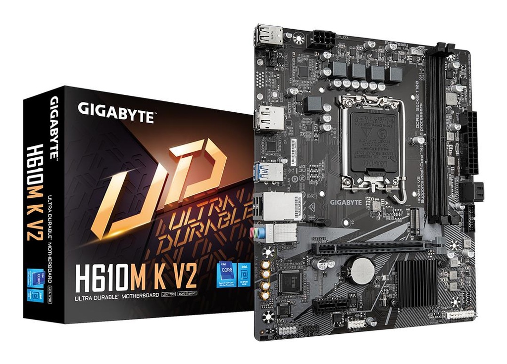 GIGABYTE Intel H610 LGA1700 Micro-ATX Memory DDR5 Memory slots 2 1xPCI-Express 3.0 1x 1xPCI-Express 4.0 16x 1xM.2 1xHDMI
