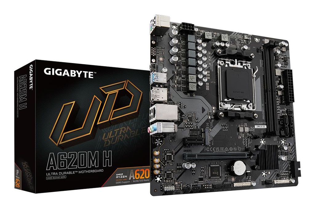 GIGABYTE AMD A620 Socket AM5 micro ATX RAM DDR5-SDRAM 2xSlots 1xPCI Express x1 slots 1xPCI Express x16 slots 1xNumber of