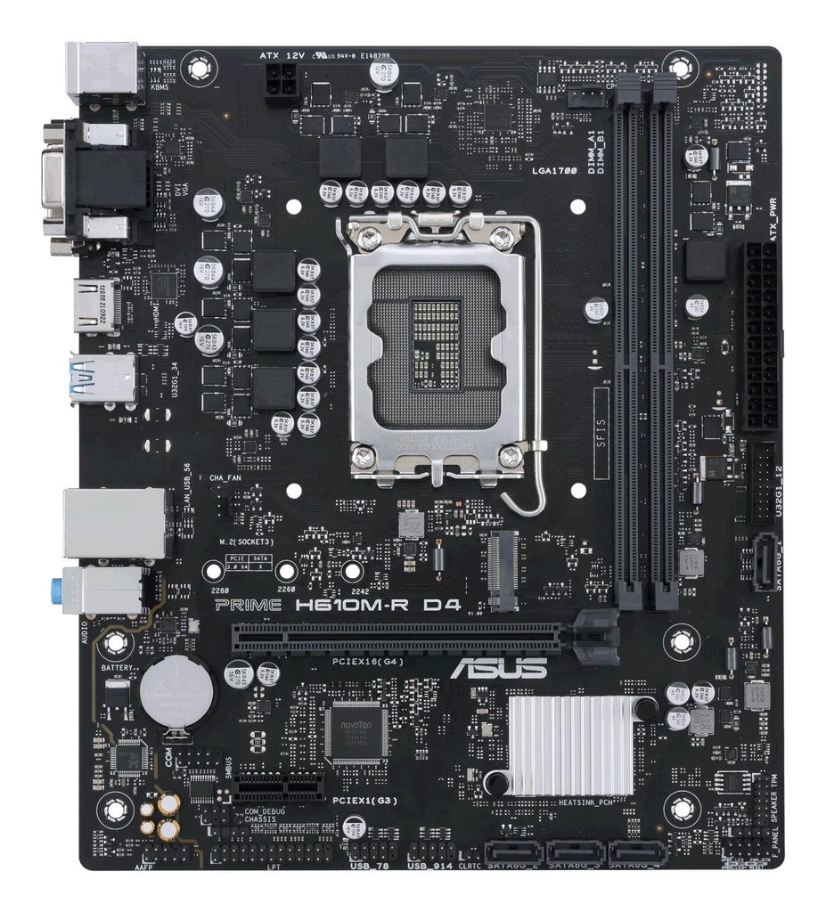 ASUS Intel H610 LGA1700 Micro-ATX Memory DDR4 Memory slots 2 1xPCI-Express 1x 1xPCI-Express 16x 1xM.2 1x15pin D-sub 2xDV
