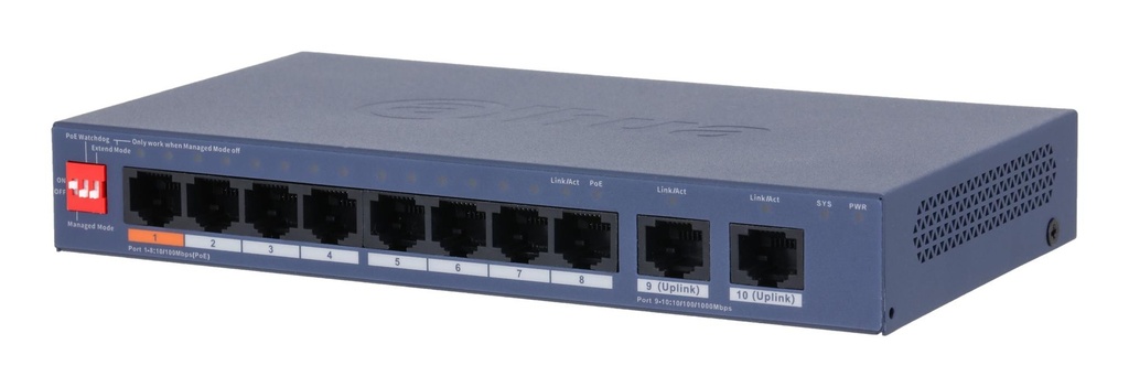 DAHUA DH-CS4010-8ET2GT-60 Switch layer L2 8xRJ-45 ports RJ-45 Ports Type Fast Ethernet (10/100) 2xGigabit Ethernet (copp