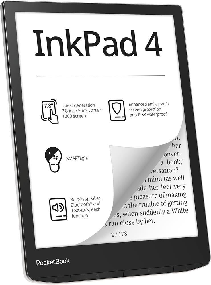 POCKETBOOK InkPad 4 7.8" 1872x1404 1xAudio-Out 1xUSB-C Micro SD Wireless LAN Bluetooth PB743G-U-WW