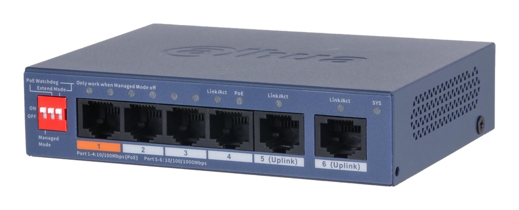 DAHUA DH-CS4006-4ET2GT-60 Switch layer L2 2xRJ-45 ports RJ-45 Ports Type Fast Ethernet (10/100) 4xGigabit Ethernet (copp