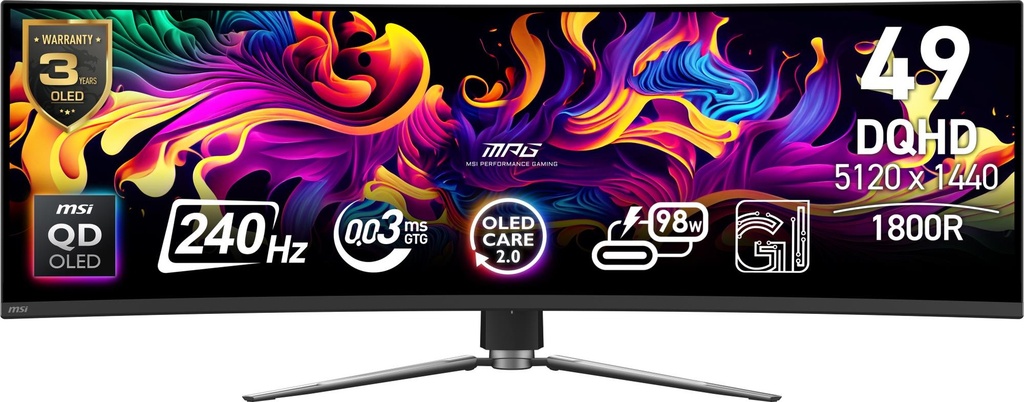 MSI 49 " 5120 x 1440 pixels Dual QHD Native aspect ratio 32:9 QD-OLED Curved MPG491CQPXQD-OLED