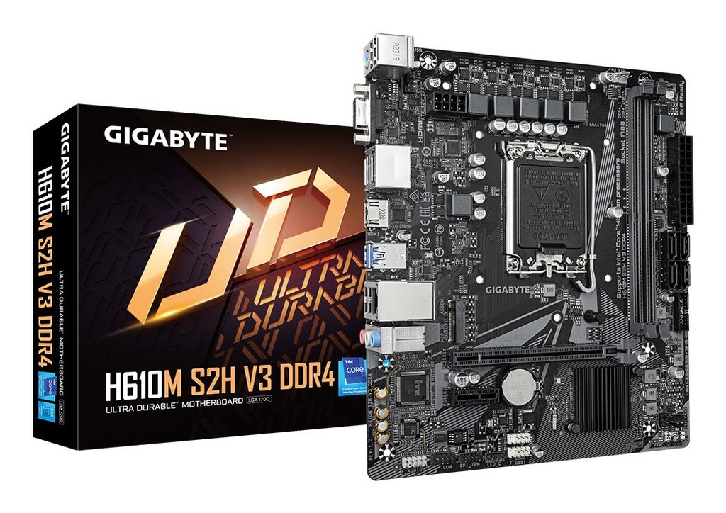 GIGABYTE Intel H610 LGA1700 Micro-ATX Memory DDR4 Memory slots 2 1xPCI-Express 3.0 1x 1xPCI-Express 4.0 16x 1xM.2 1x15pi