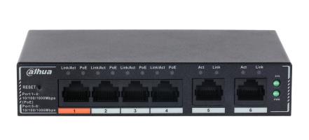 DAHUA DH-SG4006P Switch layer L2 6xRJ-45 ports RJ-45 Ports Type Gigabit Ethernet (10/100/1000) 4xPower over Ethernet (Po