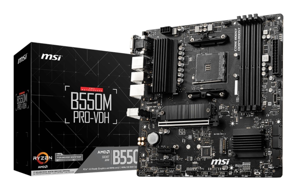 MSI AMD B550 SAM4 MicroATX Memory DDR4 Memory slots 4 2xPCI-Express 3.0 1x 1xPCI-Express 4.0 16x 2xM.2 1x15pin D-sub 1xH