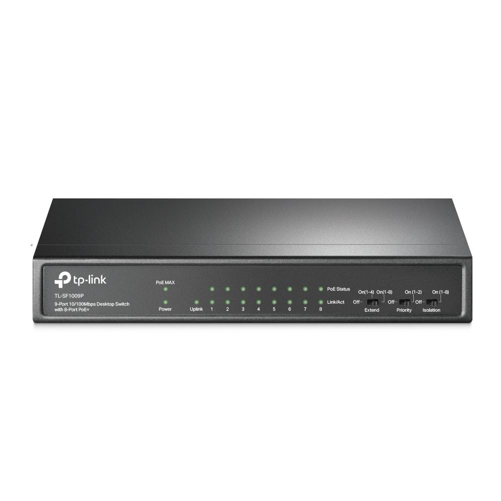 TP-LINK Desktop/pedestal 9x10Base-T / 100Base-TX PoE+ ports 8 TL-SF1009P