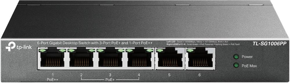 TP-LINK TL-SG1006PP Desktop/pedestal 6x10Base-T / 100Base-TX / 1000Base-T PoE+ ports 4 TL-SG1006PP