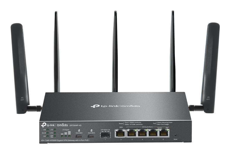 TP-LINK ER706WP-4G Data speed 300 Mbit/s Ethernet WAN Yes DSL WAN Yes SIM card slot Yes WAN connection type RJ-45 Ethern