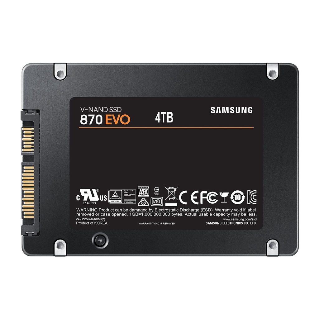 SAMSUNG 870 EVO 4TB SATA SATA 3.0 MLC Write speed 530 MBytes/sec Read speed 560 MBytes/sec 2,5" TBW 2400 TB MTBF 1500000