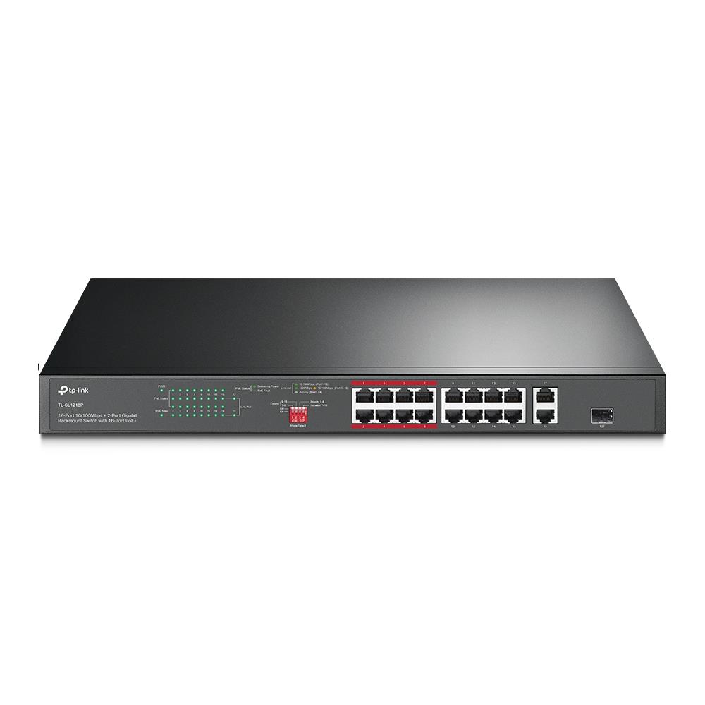 TP-LINK Desktop/pedestal 16x10Base-T / 100Base-TX PoE+ ports 16 TL-SL1218P