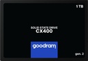 GOODRAM CX400 GEN.2 1TB SATA 3D TLC Write speed 500 MBytes/sec Read speed 550 MBytes/sec 2,5" TBW 720 TB MTBF 2000000 ho