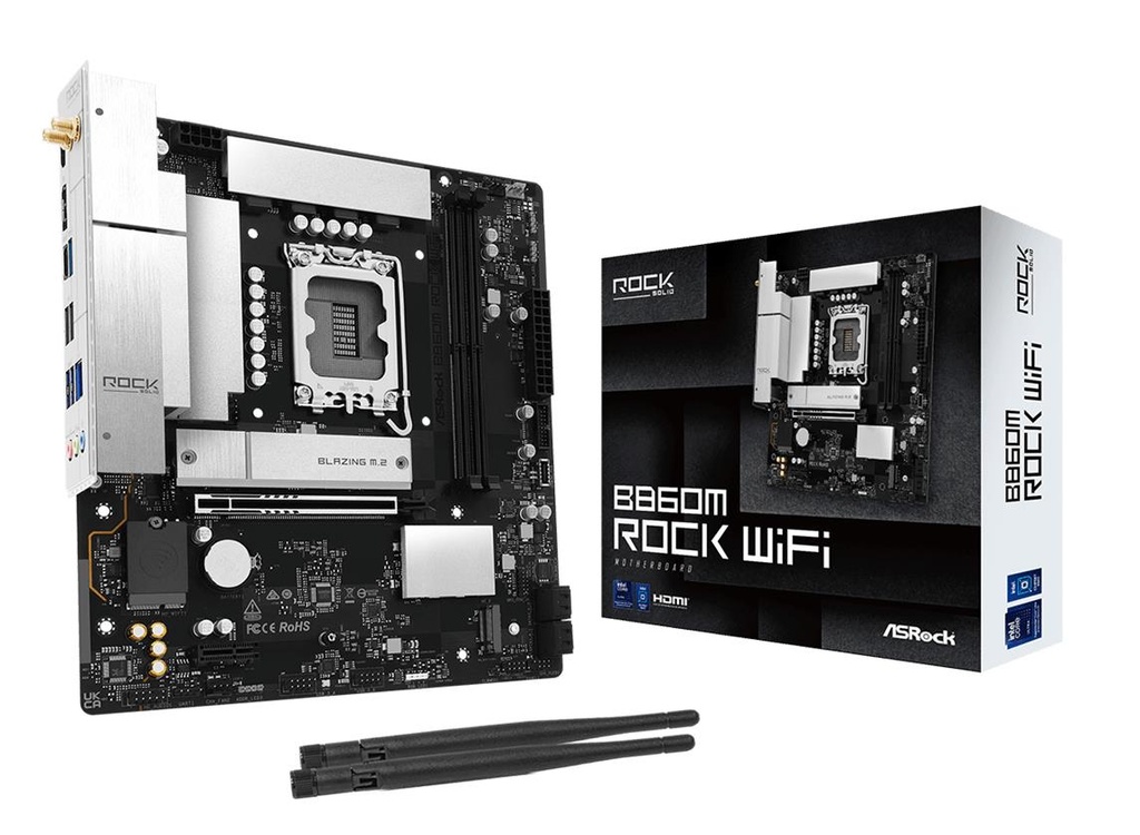 ASROCK Intel B860 LGA 1851 (Socket V1) micro ATX RAM DDR5-SDRAM 2xSlots Wi-Fi Yes Bluetooth Yes 1xNumber of M.2 (M) slot