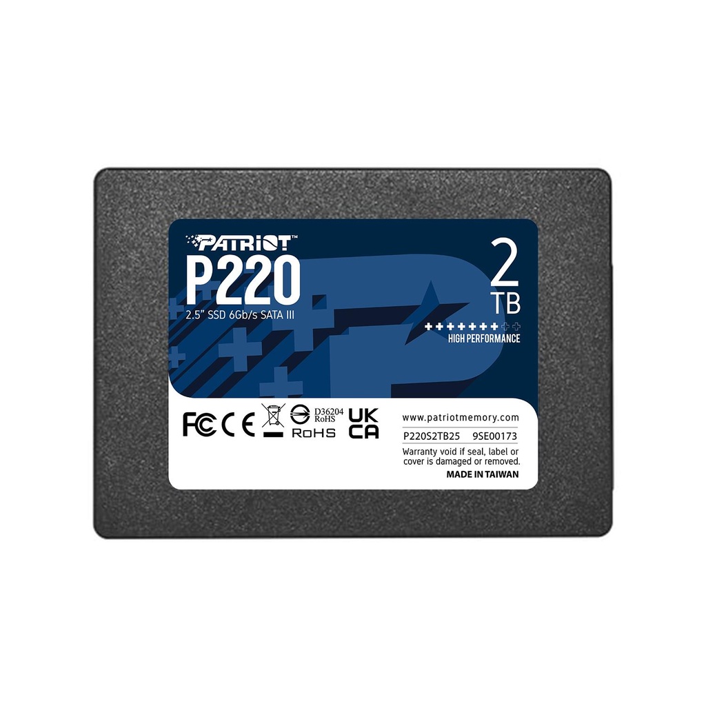 PATRIOT P220 2TB SATA Write speed 500 MBytes/sec Read speed 550 MBytes/sec 2,5" TBW 960 TB P220S2TB25