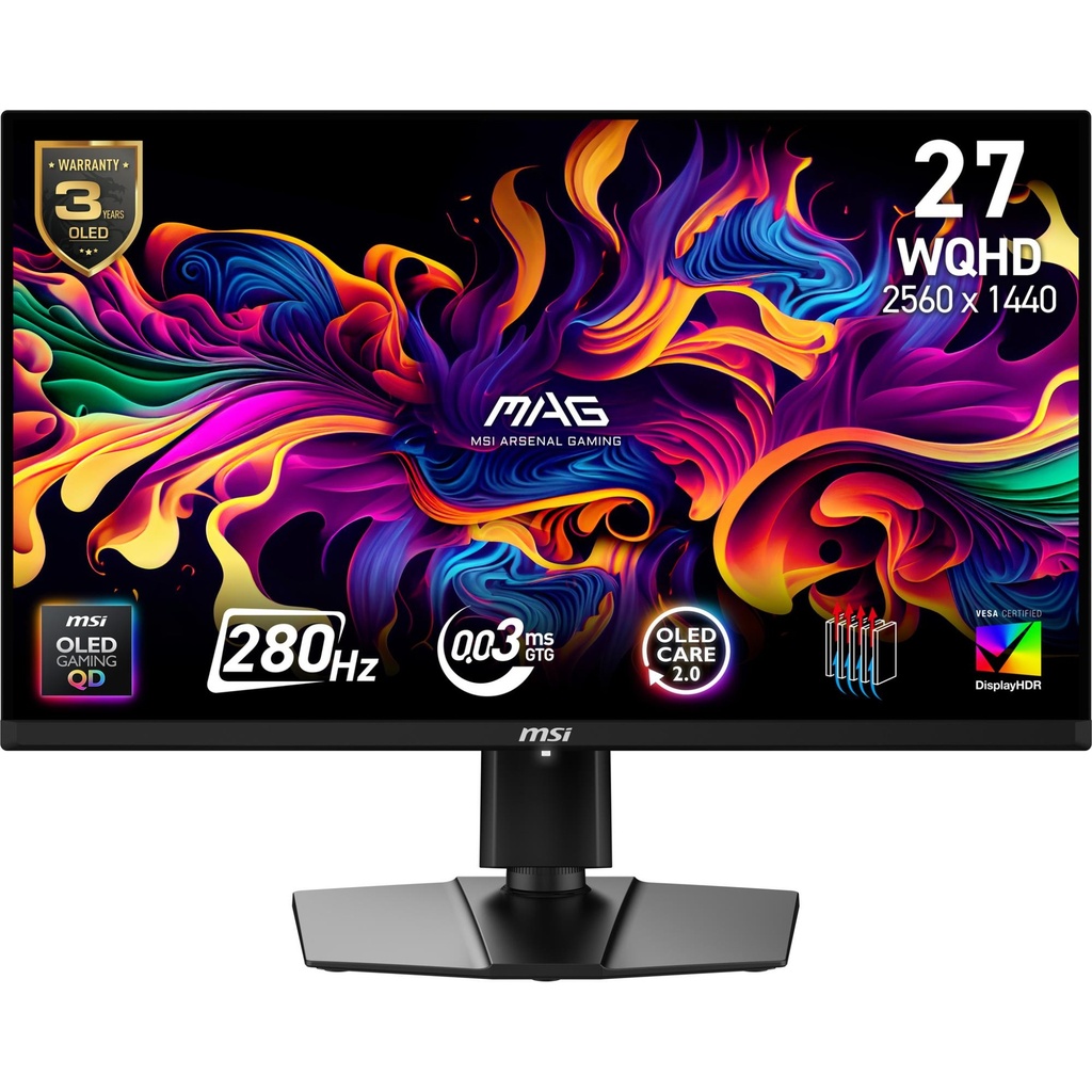 MSI 26.5 " 2560 x 1440 pixels Wide Quad HD Native aspect ratio 16:9 QD-OLED Flat MAG271QPQD-OLEDX28