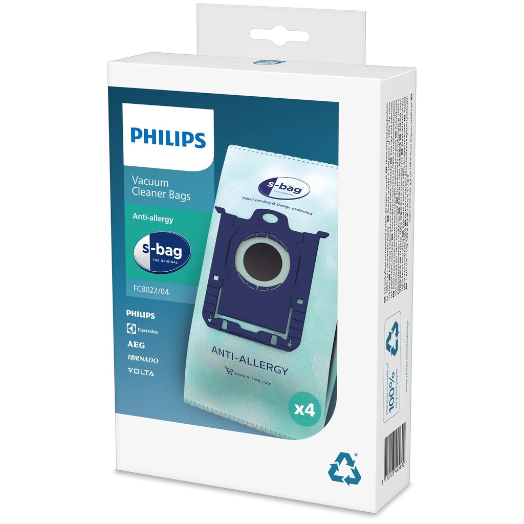 Philips s-bag Vacuum cleaner bags FC8022/04 4 x dust bags One standard fits all Anti-allergy filtration