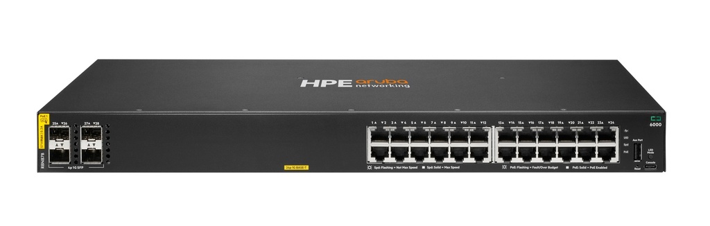 HPE Aruba Networking CX 6000 24p 10M/100M/1G Class4 PoE 4p SFP 1G 370W Switch