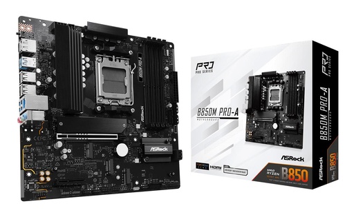 [B850M PRO-A] ASROCK AMD B850 SAM5 Micro-ATX Memory DDR5 Memory slots 4 1xPCI-Express 4.0 4x 1xPCI-Express 5.0 16x 1xM.2 1xHDMI 1xDisp
