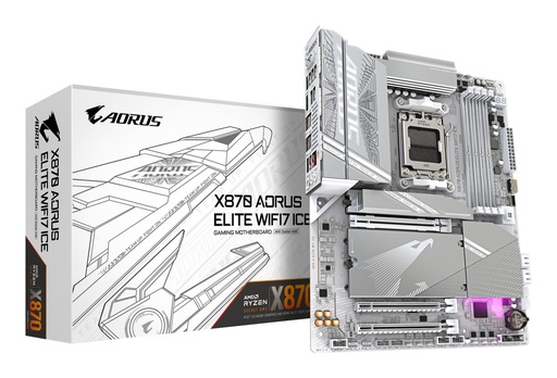 [X870 A ELITE WF7 ICE 1.1] GIGABYTE AMD X870 Socket AM5 ATX RAM DDR5-SDRAM 4xSlots On-board graphics card Yes Wi-Fi Yes Bluetooth Yes 4xNumber of M