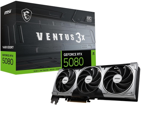 [RTX 5080 16G VENTUS 3X OC BLACK] MSI NVIDIA GeForce RTX 5080 16 GB GDDR7 256 bit PCI Express x16 5.0 Active RTX508016GVEN3XOCBLK