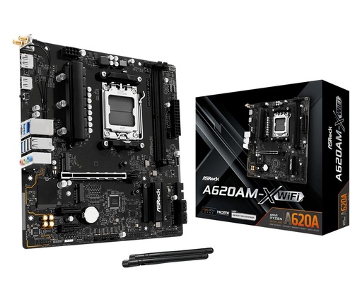 [A620AM-X WIFI] ASROCK AMD A620 Socket AM5 micro ATX RAM DDR5-SDRAM 2xSlots Wi-Fi Yes Bluetooth Yes 1xNumber of M.2 (M) slots A620AM-XWI
