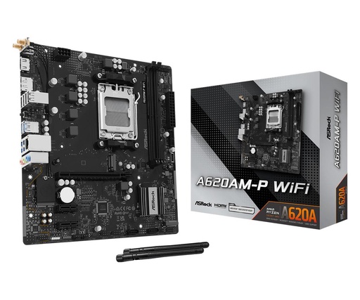 [A620AM-P WIFI] ASROCK AMD A620A Socket AM5 micro ATX RAM DDR5-SDRAM 2xSlots Wi-Fi Yes Bluetooth Yes 1xNumber of M.2 (M) slots A620AM-PW