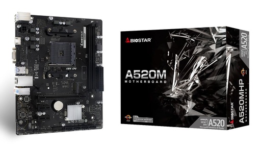 [A520MHP] BIOSTAR AMD A520 SAM4 Micro-ATX Memory DDR4 Memory slots 2 2xPCI-Express 3.0 1x 1xPCI-Express 3.0 16x 1xM.2 1x15pin D-su