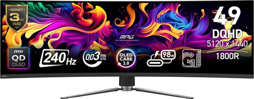 [MPG 491CQPX QD-OLED] MSI 49 " 5120 x 1440 pixels Dual QHD Native aspect ratio 32:9 QD-OLED Curved MPG491CQPXQD-OLED