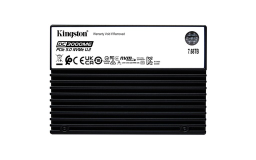 [SEDC3000ME/7T6] KINGSTON SSD series DC3000ME 7.68TB NVMe NAND flash technology 3D TLC Write speed 10000 MBytes/sec Read speed 14000 MByt