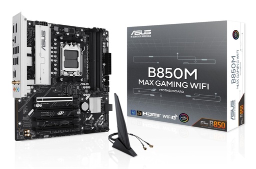 [B850M MAX GAMING WIFI] ASUS AMD B850 SAM5 Micro-ATX Memory DDR5 Memory slots 4 3xPCI-Express 4.0 16x 1xPCI-Express 5.0 16x 3xM.2 1xHDMI 1xDispl