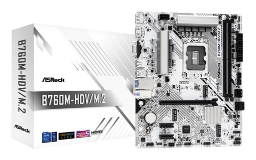 [B760M-HDV/M.2] ASROCK Intel B760 Express LGA1700 Micro-ATX Memory DDR5 Memory slots 2 2xPCI-Express 3.0 1x 1xPCI-Express 4.0 16x 1xM.2 