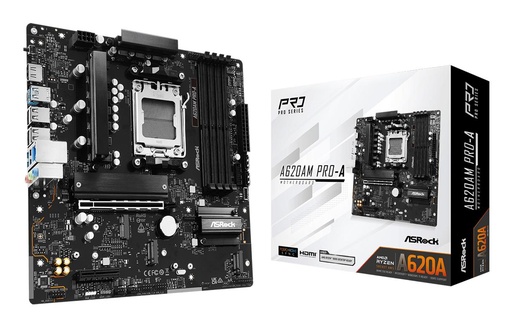 [A620AM PRO-A] ASROCK AMD A620 Socket AM5 micro ATX RAM DDR5-SDRAM 4xSlots On-board graphics card Yes 3xNumber of M.2 (M) slots A620AM 