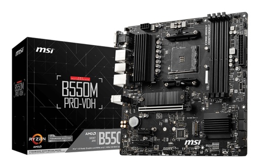 [B550MPRO-VDH] MSI AMD B550 SAM4 MicroATX Memory DDR4 Memory slots 4 2xPCI-Express 3.0 1x 1xPCI-Express 4.0 16x 2xM.2 1x15pin D-sub 1xH
