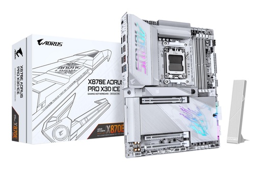 [X870E A PRO X ICE] GIGABYTE AMD X870E Socket AM5 ATX RAM DDR5-SDRAM 4xSlots Wi-Fi Yes Bluetooth Yes 4xNumber of M.2 (M) slots X870E A PRO X