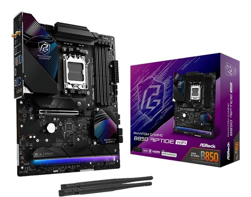 [B850 RIPTIDE WIFI] ASROCK AMD B850 SAM5 ATX Memory DDR5 Memory slots 4 1xPCI-Express 4.0 16x 1xPCI-Express 5.0 16x 1xM.2 1xHDMI 1xAudio-In 