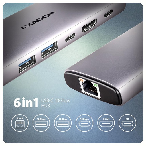[HMC-6G2L] I/O HUB USB-C 6IN1 10GBPS/0.15M HMC-6G2L AXAGON