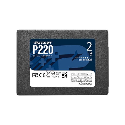 [P220S2TB25] PATRIOT P220 2TB SATA Write speed 500 MBytes/sec Read speed 550 MBytes/sec 2,5" TBW 960 TB P220S2TB25