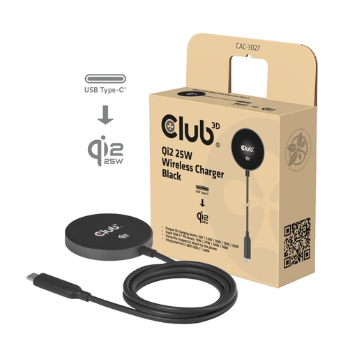 [CAC-3027] MOBILE CHARGER QI2 MAGSAFE/25W BLACK CAC-3027 CLUB3D