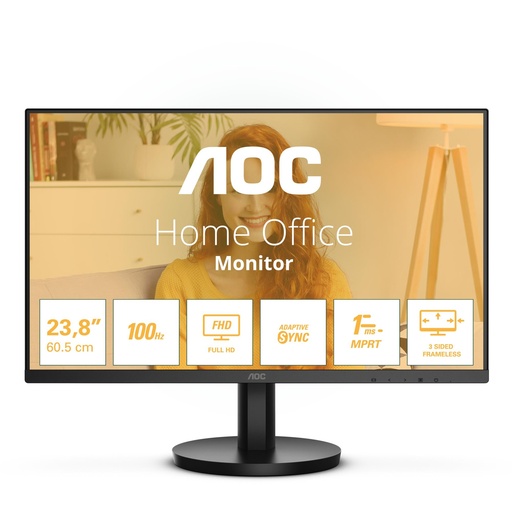 [24B3HMA2] AOC 24" Panel VA 1920x1080 16:9 100 Hz Matte 1 ms Speakers Tilt Colour Black 24B3HMA2