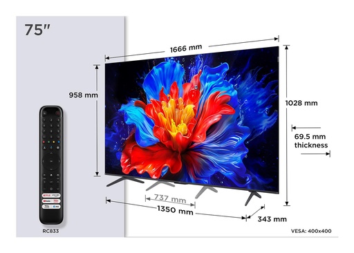 [75P8K] TCL 75 " 4K Ultra HD 3840 x 2160 pixels Flat 16:9 QLED 75P8K