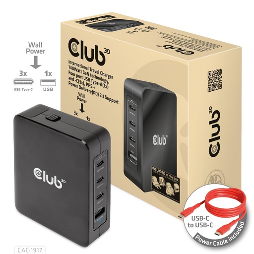 [CAC-1917] MOBILE TRAVEL CHARGER USB-C/140W GAN CAC-1917 CLUB3D